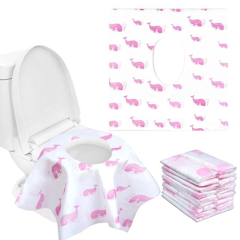 CHFONG 21 Pack Toilet Seat Covers Disposable, Extra Large Disposable Toilet Seat Covers for Adults, Individually Wrapped Potty Training Liners with Non-Slip Adhesives for Kids in Home, Restrooms&Travel -Pink - Image 1